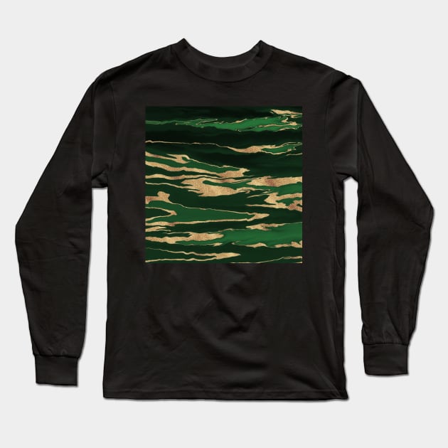 Gold Green Marble Abstract Painting Long Sleeve T-Shirt by NdesignTrend